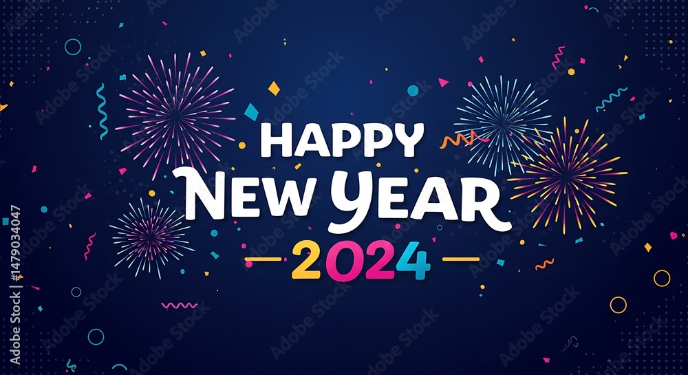 Obraz premium Vibrant 2024 New Year's Eve Fireworks Digital Illustration