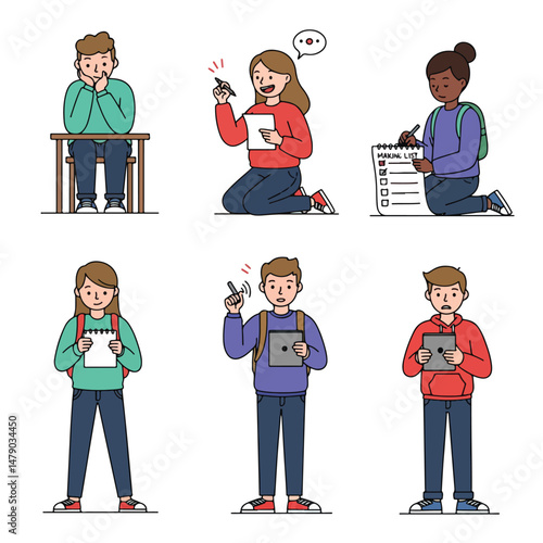 Students with notepads and tablets at school