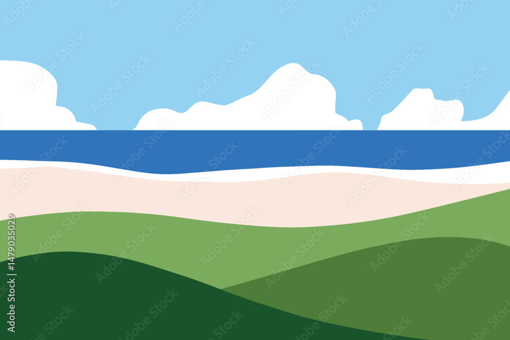 Obraz premium Ocean view from a hill flat minimalist design