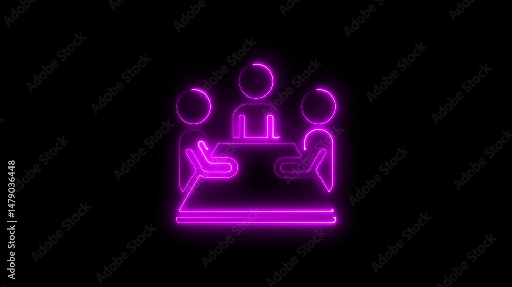 Glowing neon illustration of people at a table representing meeting and collaboration Glowing neon illustration of people at a table representing meeting and collaboration