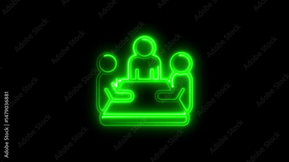 Animated neon green business team meeting icon on black background graphics Animated neon green business team meeting icon on black background graphics