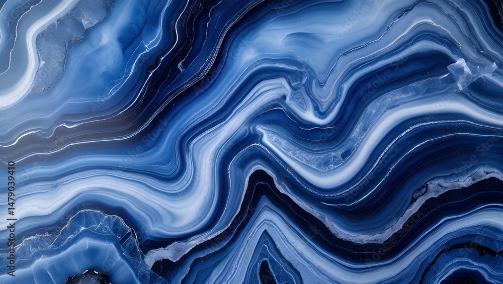 Fototapeta premium Abstract background with dark blue swirling marble texture featuring dramatic flowing layers
