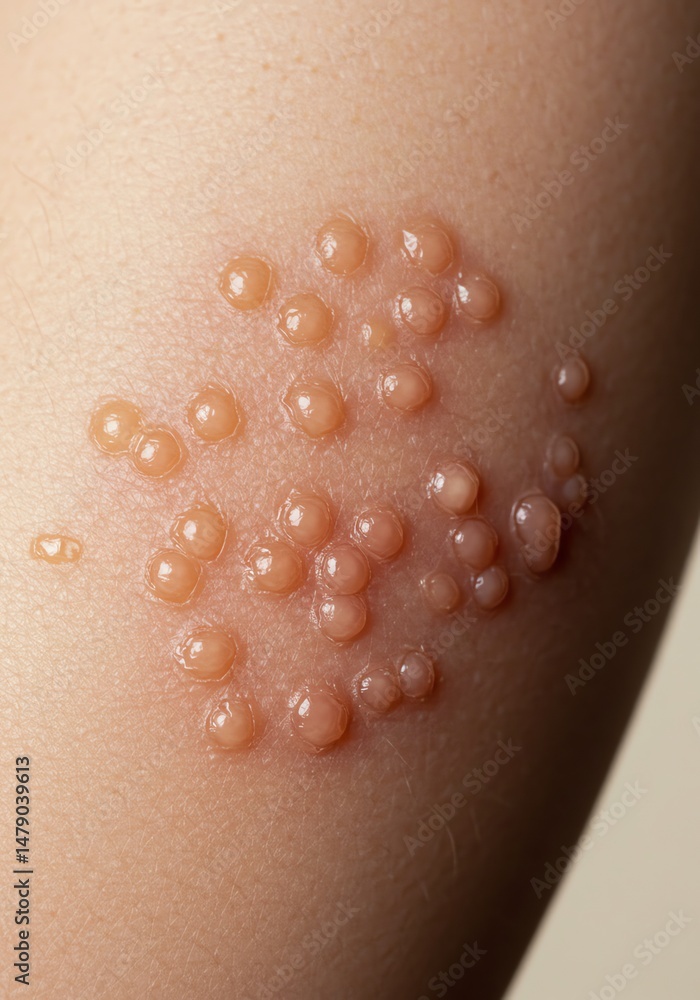 Fototapeta premium Skin Lesions: Close-up of Clustered Vesicles, Detailed Medical Image