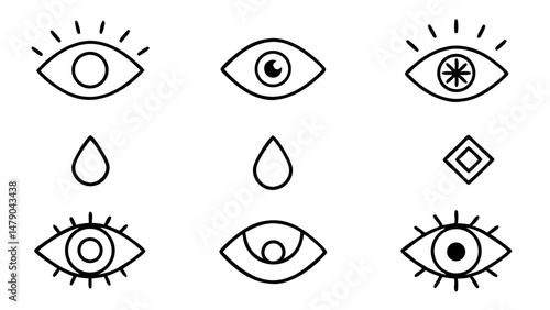 eye vector icon set. eyeball line icon. vision pictogram. private crossed eye sign.