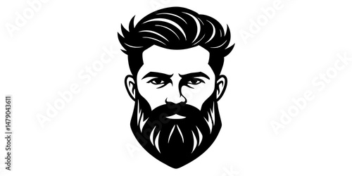 portrait of a man with a mask, man with beard and hire style silhouette ion