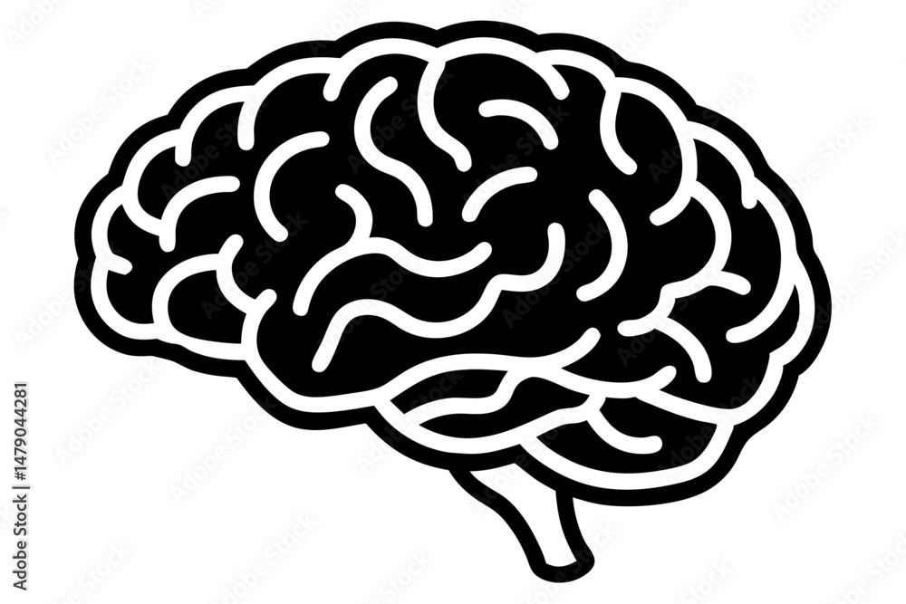Head silhouette with brain linear illustration. Diseases and structure of the brain. Head silhouette with brain linear illustration. Diseases and structure of the brain.
