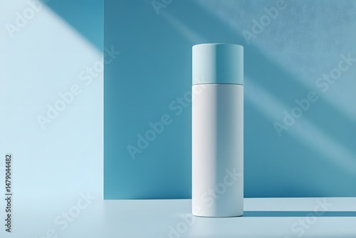 Wallpaper Mural Minimalist product mockup of a cosmetic bottle displayed against a soft blue background Torontodigital.ca