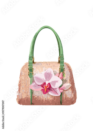 Women's handbag, pink, with strap, knitted with wool, square handle, orchid pattern. bag with a wrist strap, the wristlet offers a hands-free alternative to a clutch for more casual occasions. 