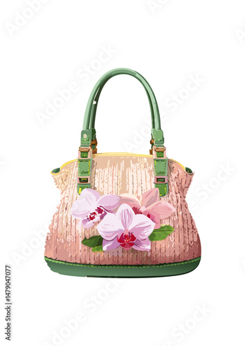 Women's handbag, pink, with strap, knitted with wool, square handle, orchid pattern. bag with a wrist strap, the wristlet offers a hands-free alternative to a clutch for more casual occasions. 