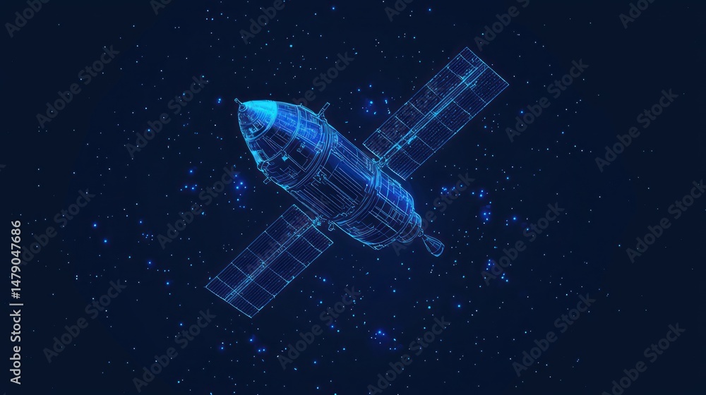 Fototapeta premium Modern space tech logo with a satellite icon
