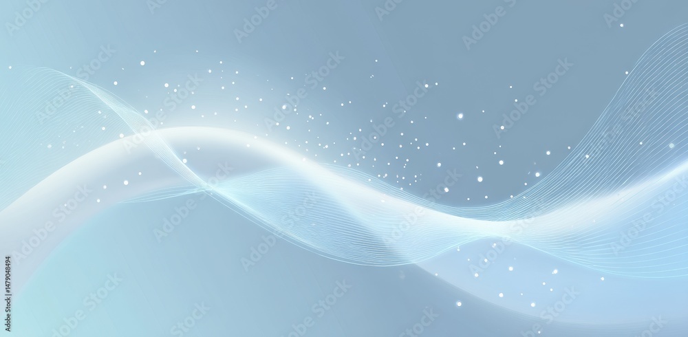 Abstract light blue wave design with sparkling particles Abstract light blue wave design with sparkling particles