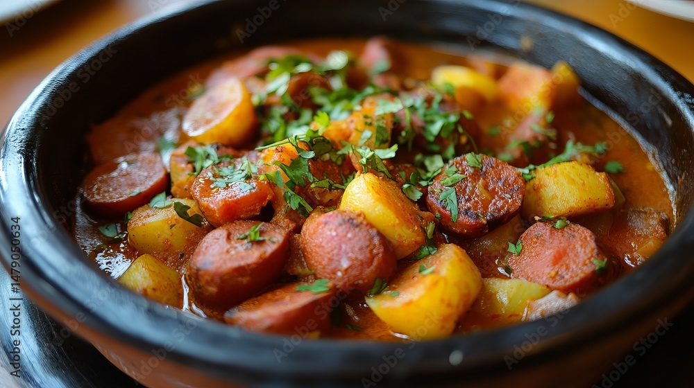 Delicious Spicy Sausage and Potato Stew Recipe Aromatic Herbs Flavorful Dinner Home Cooking Traditional Cuisine Warm Dish Comfort Food Tasty Meal Delicious Spicy Sausage and Potato Stew Recipe Aromatic Herbs Flavorful Dinner Home Cooking Traditional Cuisine Warm Dish Comfort Food Tasty Meal