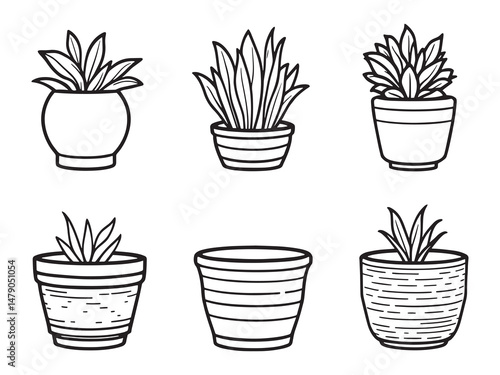 Planter pot minimalist line art illustration