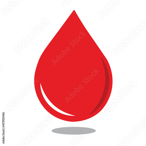 Bright Red Blood Drop Icon on a Clean White Background. Simple red blood drop symbol representing health, life, and medical themes. Ideal for designs about healthcare, blood donation, or emergency 