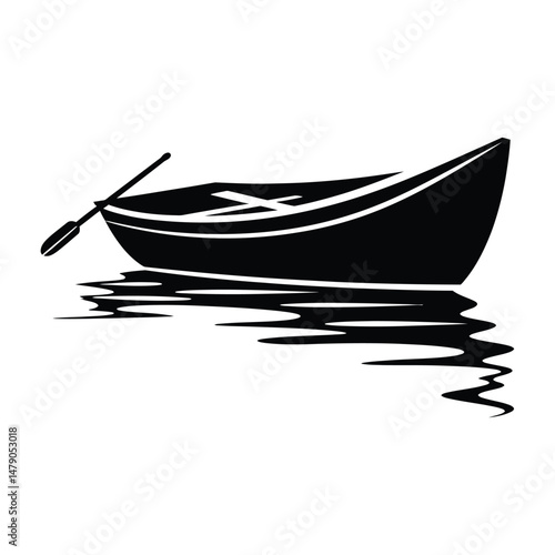 Rowboat Silhouette Clipart on White Background