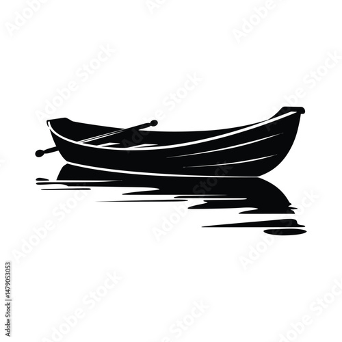 Rowboat Silhouette Clipart on White Background