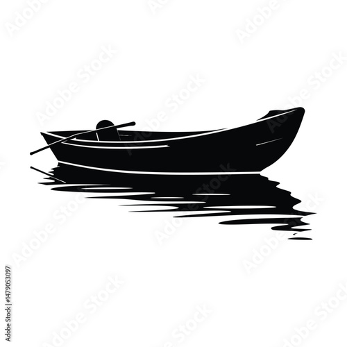 Rowboat Silhouette Clipart on White Background