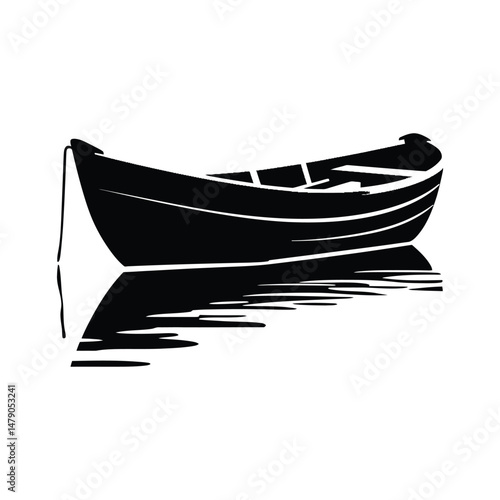 Rowboat Silhouette Clipart on White Background
