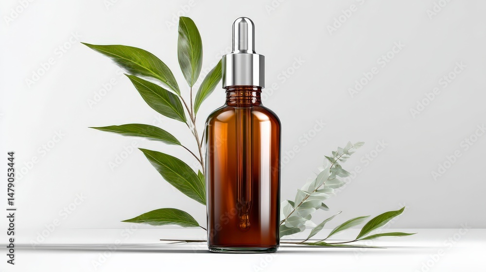 Product Packaging Mockups: Empty Amber Glass Bottle with Dropper and Blank Label Product Packaging Mockups: Empty Amber Glass Bottle with Dropper and Blank Label