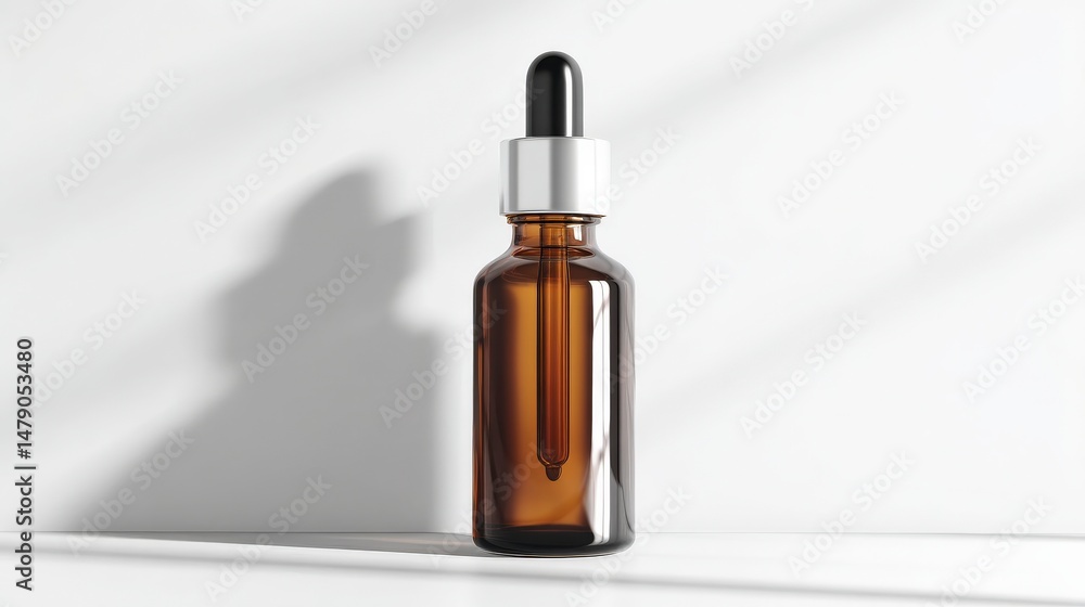 Fototapeta premium Product Packaging Mockups: Empty Amber Glass Bottle with Dropper and Blank Label