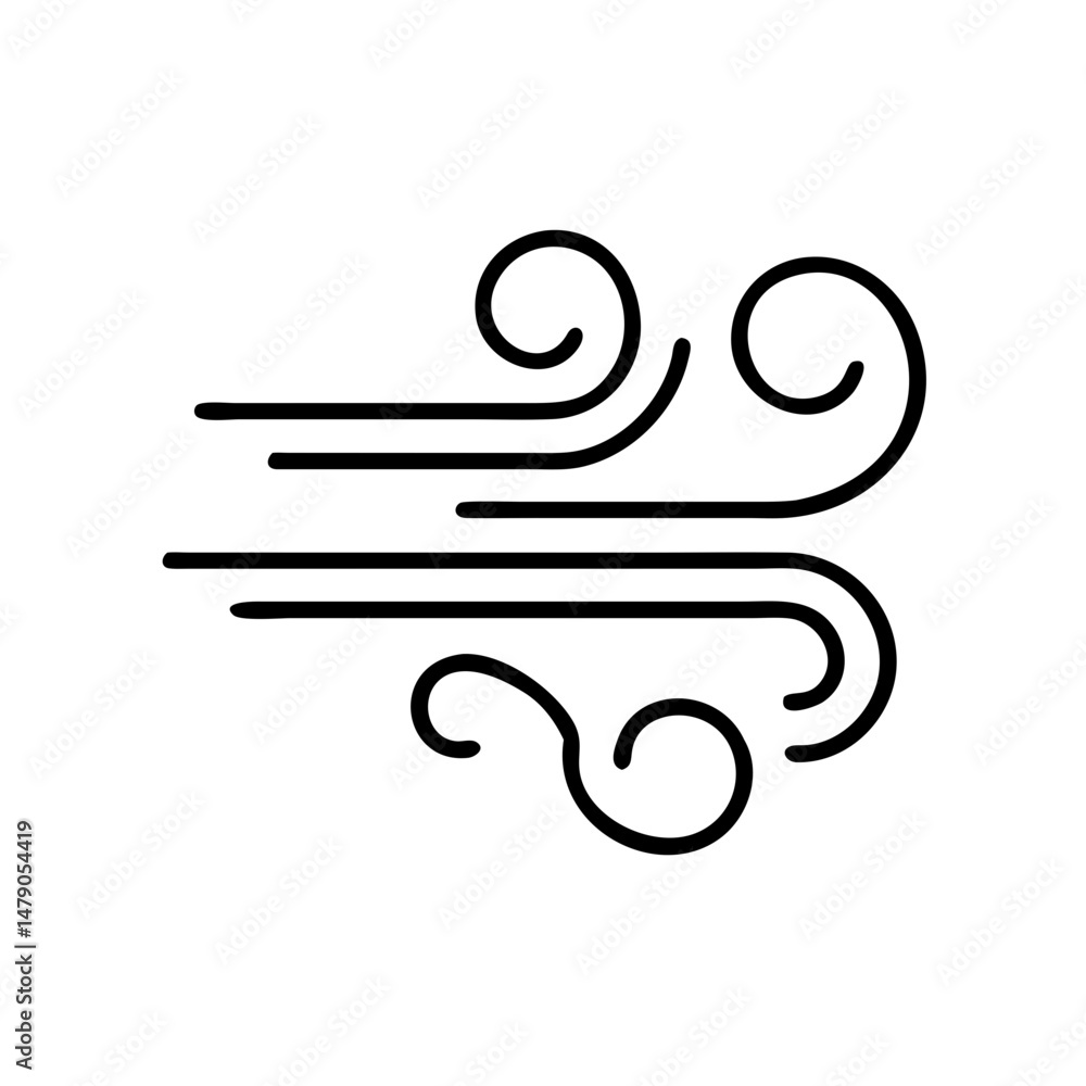 Wind icon in minimalist style, black outline, transparent background Wind icon in minimalist style, black outline, transparent background