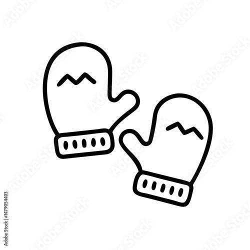 warm mittens icon illustration, black outline, transparent background