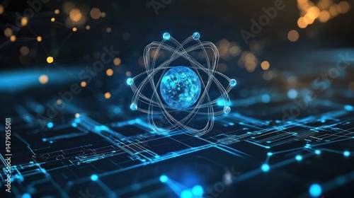 Quantum computing logo with an atomic structure