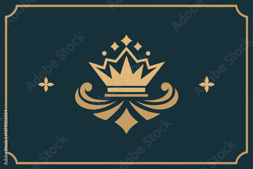 Vintage golden royal heraldic emblem vector with a crowned and winged shield