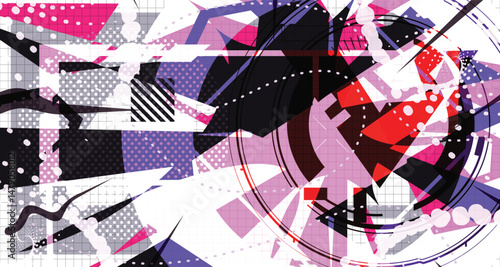 Culturing Colorful Futuristic Abstract Background Bold Wireframe Texture Elements and Modern Comic Style Shapes And Dynamic Effects and Icons Design