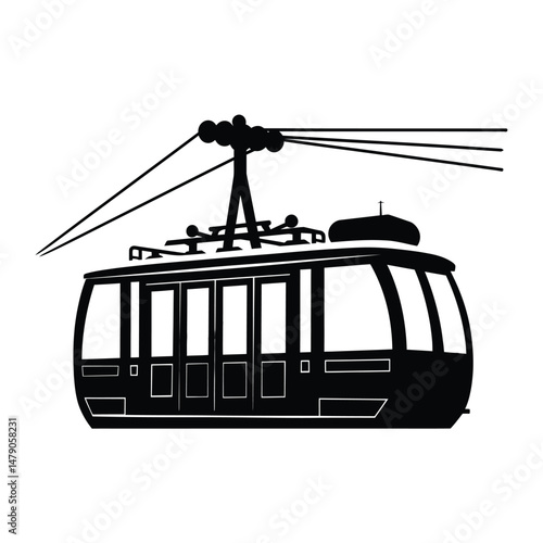 Cable Car Silhouette Clipart on White Background
