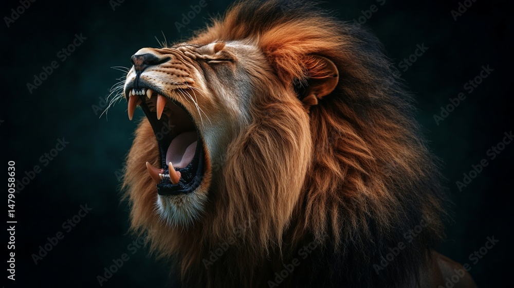 Naklejka premium Roaring lion portrait