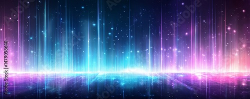 Abstract Digital Landscape with Glowing Light Beams