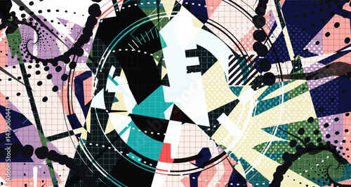 Culturing Colorful Futuristic Abstract Background Bold Wireframe Texture Elements and Modern Comic Style Shapes And Dynamic Effects and Icons Design