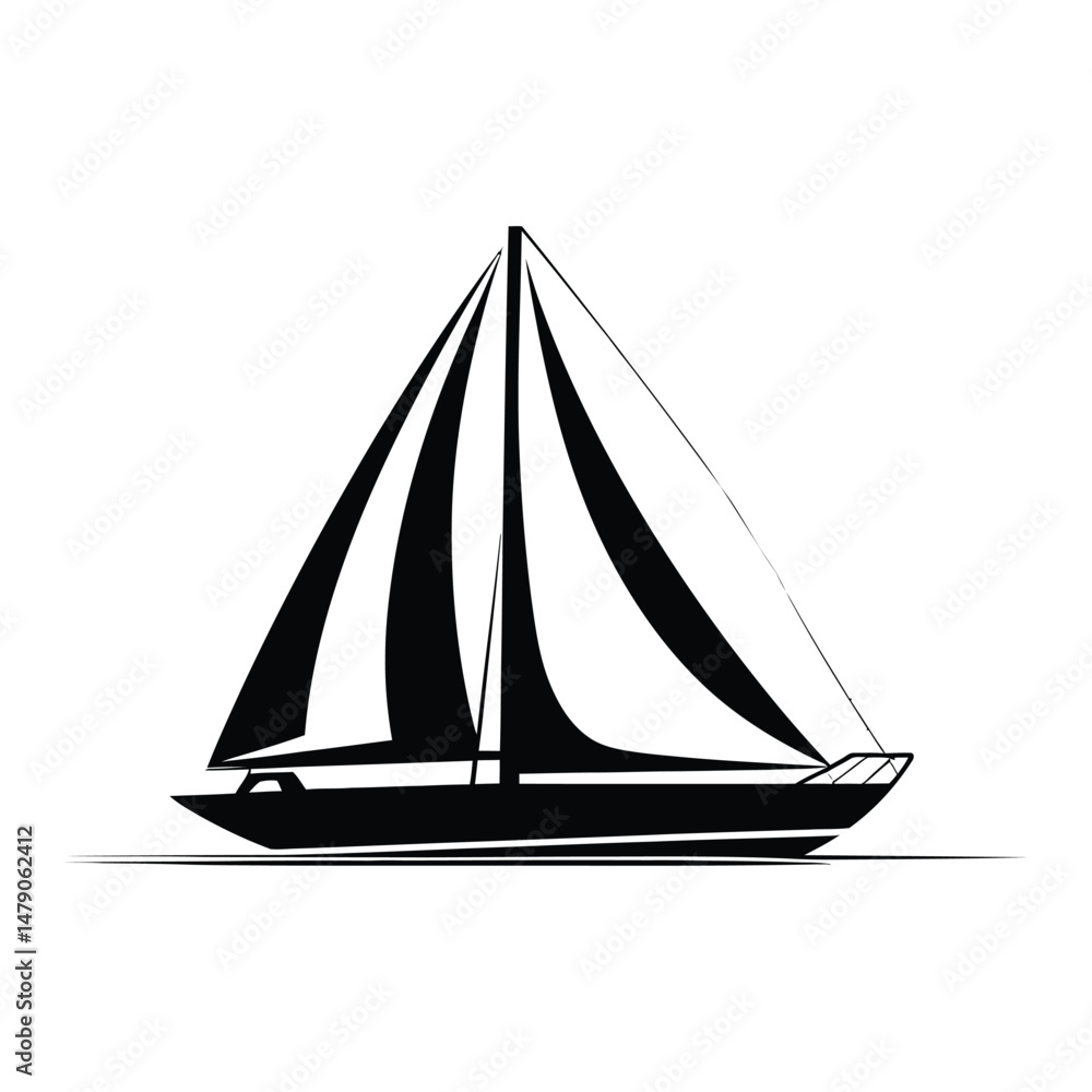 Fototapeta premium Yacht Silhouette Clipart on White Background