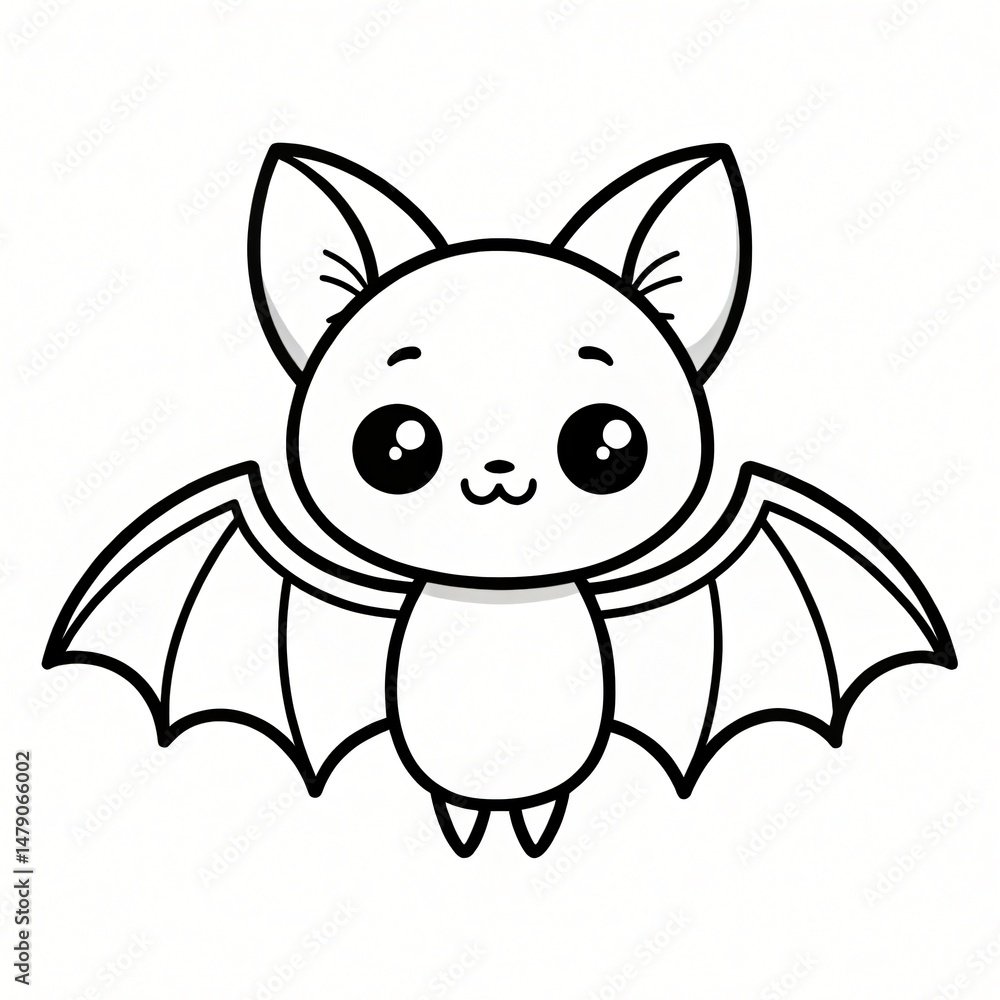 Fototapeta premium Adorable Cartoon Bat Illustration Kawaii Style Cute Flying Bat Halloween Clipart Black and White