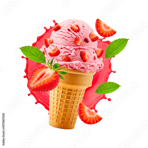 strawberry ice cream cone