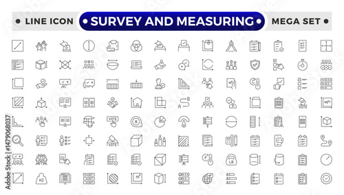 Set of outline geodetic survey and measuring icons. Minimalist thin linear web icon set.