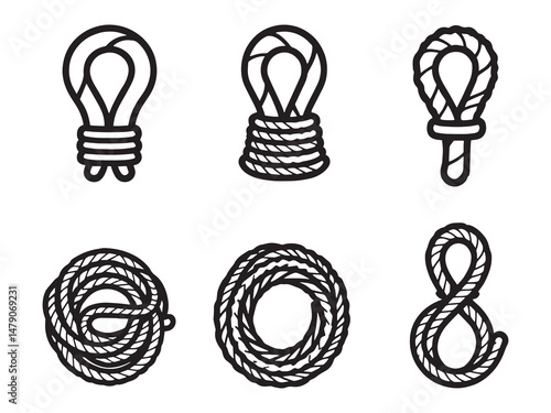 Safety Rope Outline Illustration Set