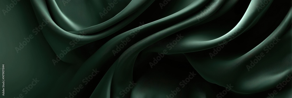Obraz premium Deep emerald silk drapery folds in close-up view.