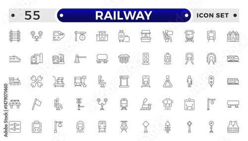 Railway industry outline icons set. Railroad company. Rail transport. Train station. Customizable thin line symbols.