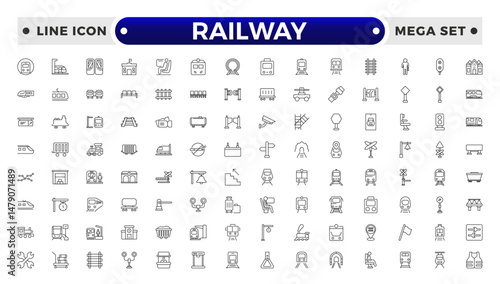 Railway industry outline icons set. Railroad company. Rail transport. Train station. Customizable thin line symbols.