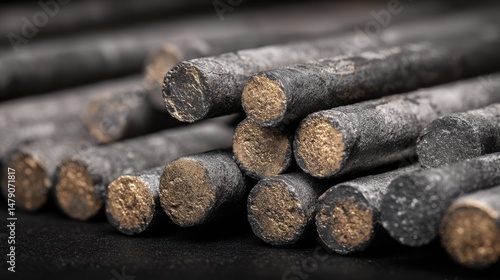 A 4K photo of fuel assembly: A macro shot of uranium fuel rods bundled together, encased in zirconium alloy for high durability under extreme conditions.