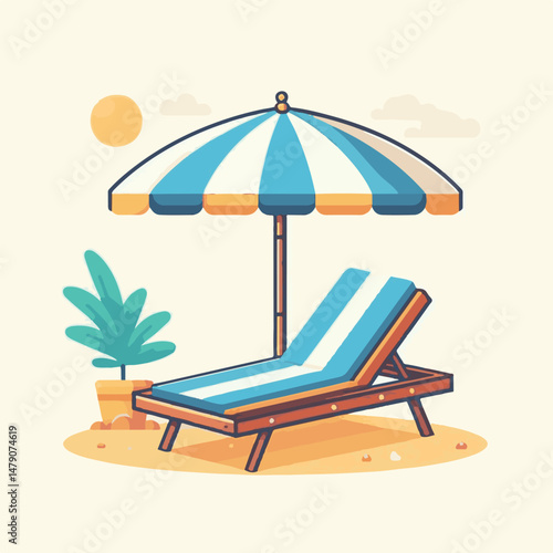 summer, vacation, holiday, relax, travel, beach, sun, resort, outdoor, leisure, tropical, lounger, background, chair, rest, relaxation, sea, happy, object, vector, lifestyle, tourism, umbrella, design