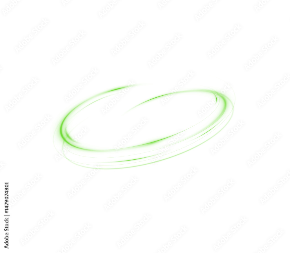 Naklejka premium Green neon swirls with sparkling glitter and fresh leaves, vibrant futuristic light trail, glowing twirling waves, energy spark PNG, nature-inspired abstract design, dynamic glowing green motion effec