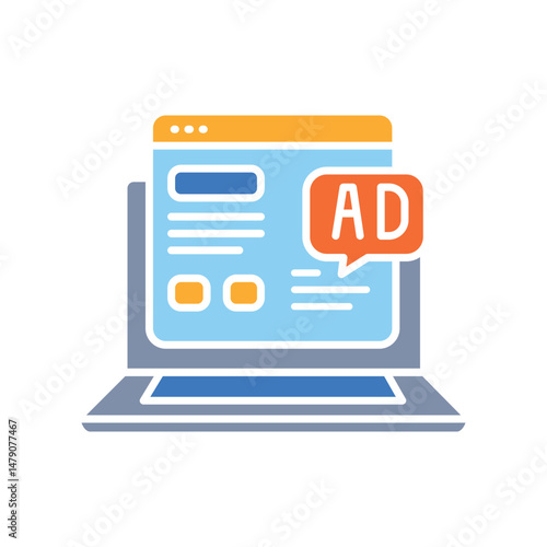 optimization advertising inserts media color flat icon for digital and print projects.