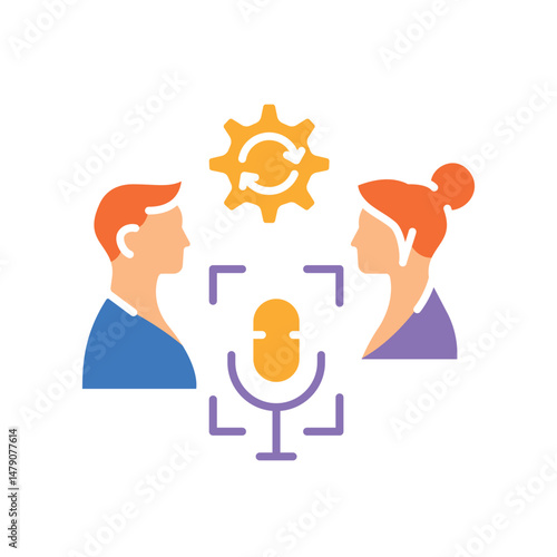 speech recognition in audio interviews color flat icon for digital and print projects.