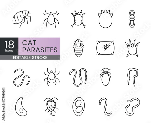 Editable stroke vector line icons of external parasites including fleas lice mites and ticks perfect for veterinary infographics pet care visuals and health related UI design