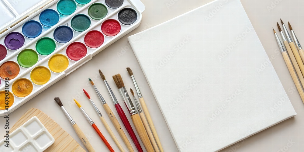 Watercolor Painting Supplies Flatlay - Flatlay