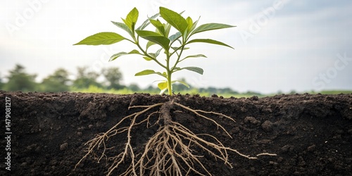 Obraz na płótnie Young Plant Roots in Soil, Growth, Nature - Sustainability w salonie