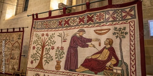 Obraz na płótnie Medieval Tapestry Art, Religious Scene - Historical Art w salonie
